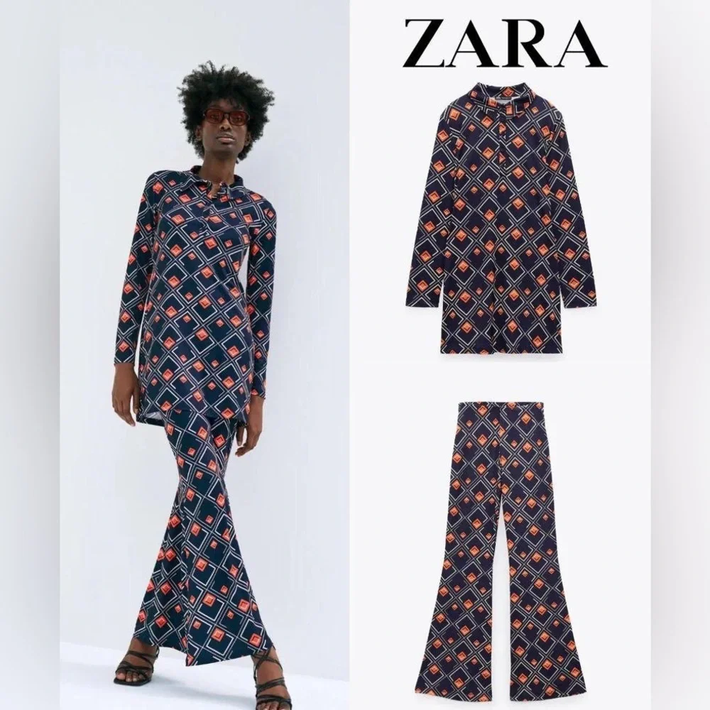 Zara Geometric Diamond Print Tunic 2 Pc Pants Set